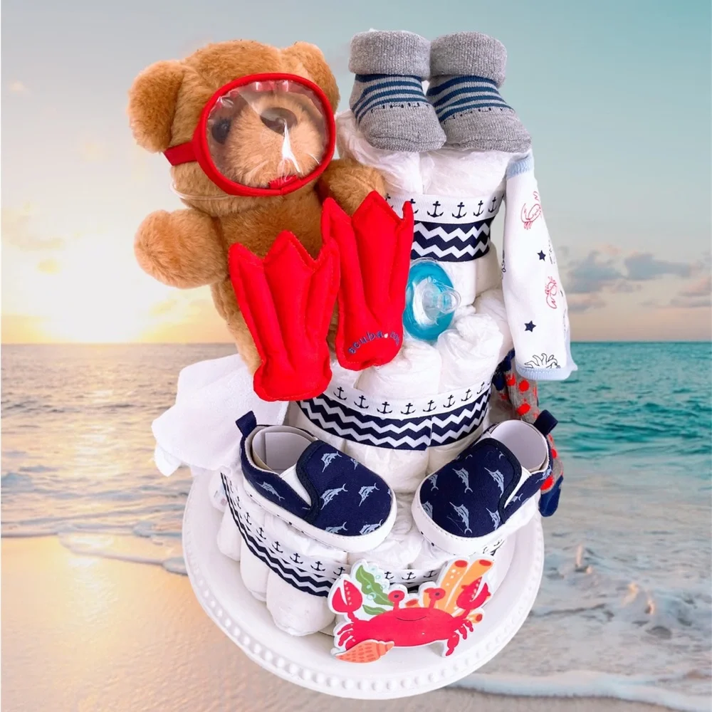 Nautical Diaper Cake, Scuba diver Diaper Cake